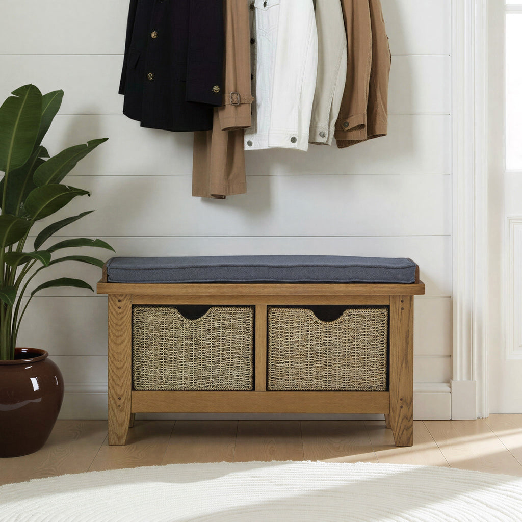 Banc tressé en chêne pour couloir