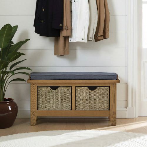 Banc tressé en chêne pour couloir