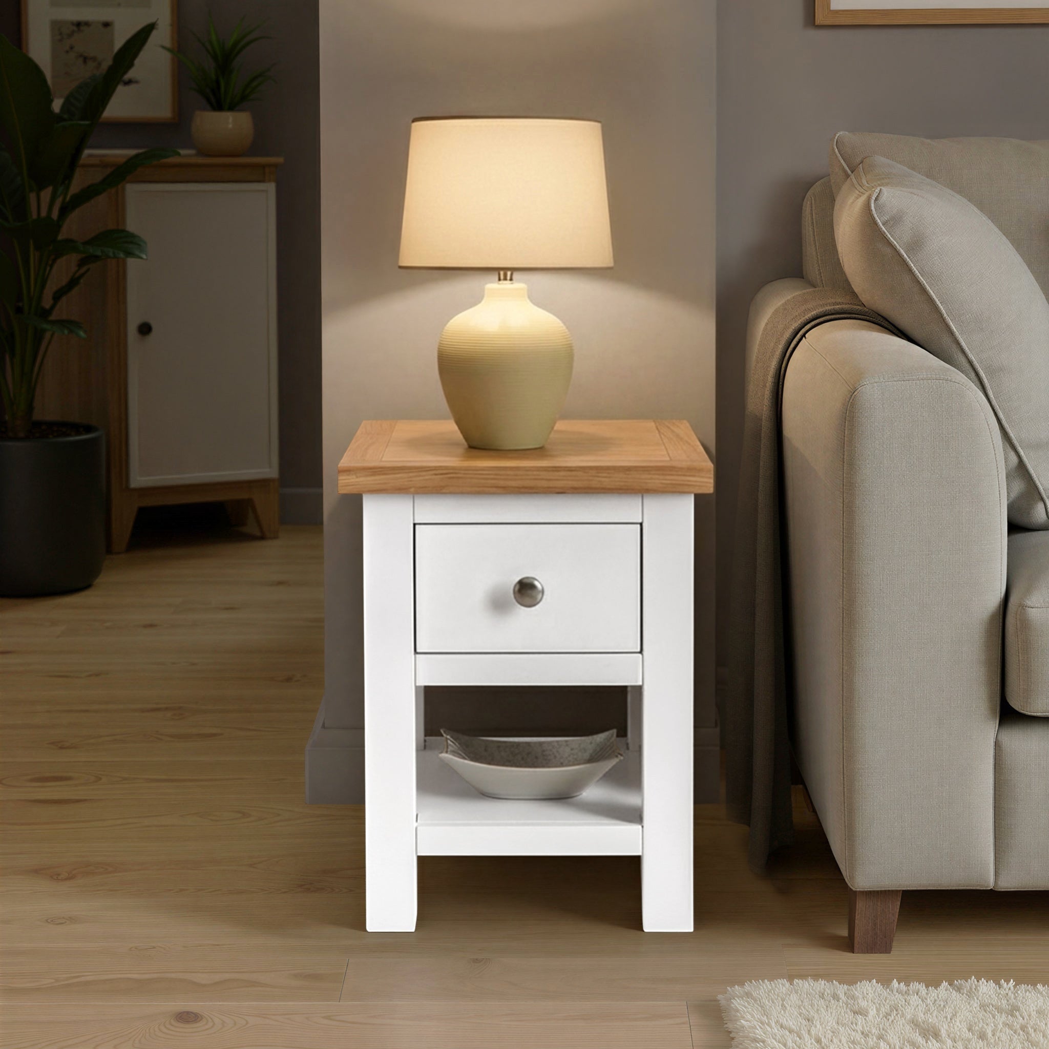 Lampe de table en chêne peint