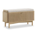 Banc de rangement rembourré à lattes de chêne