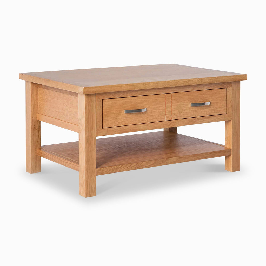 Table basse laquée avec tiroirs et étagères