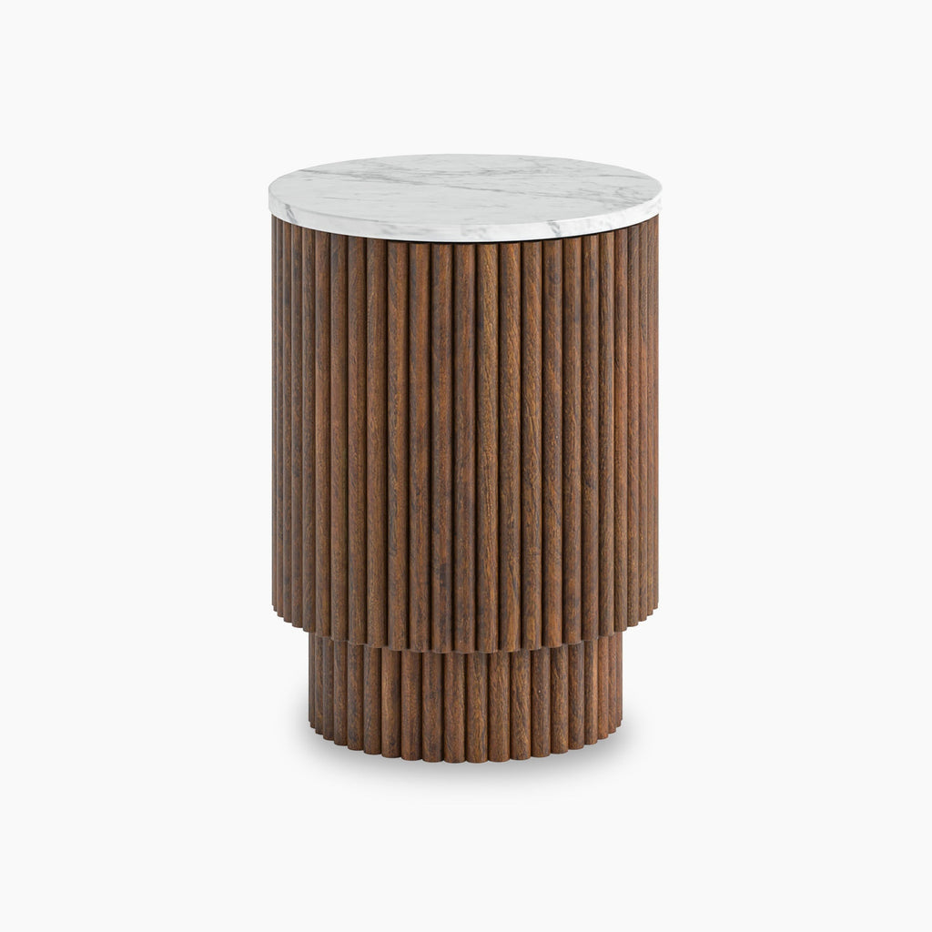 Table d'appoint encastrée en bois de manguier et marbre
