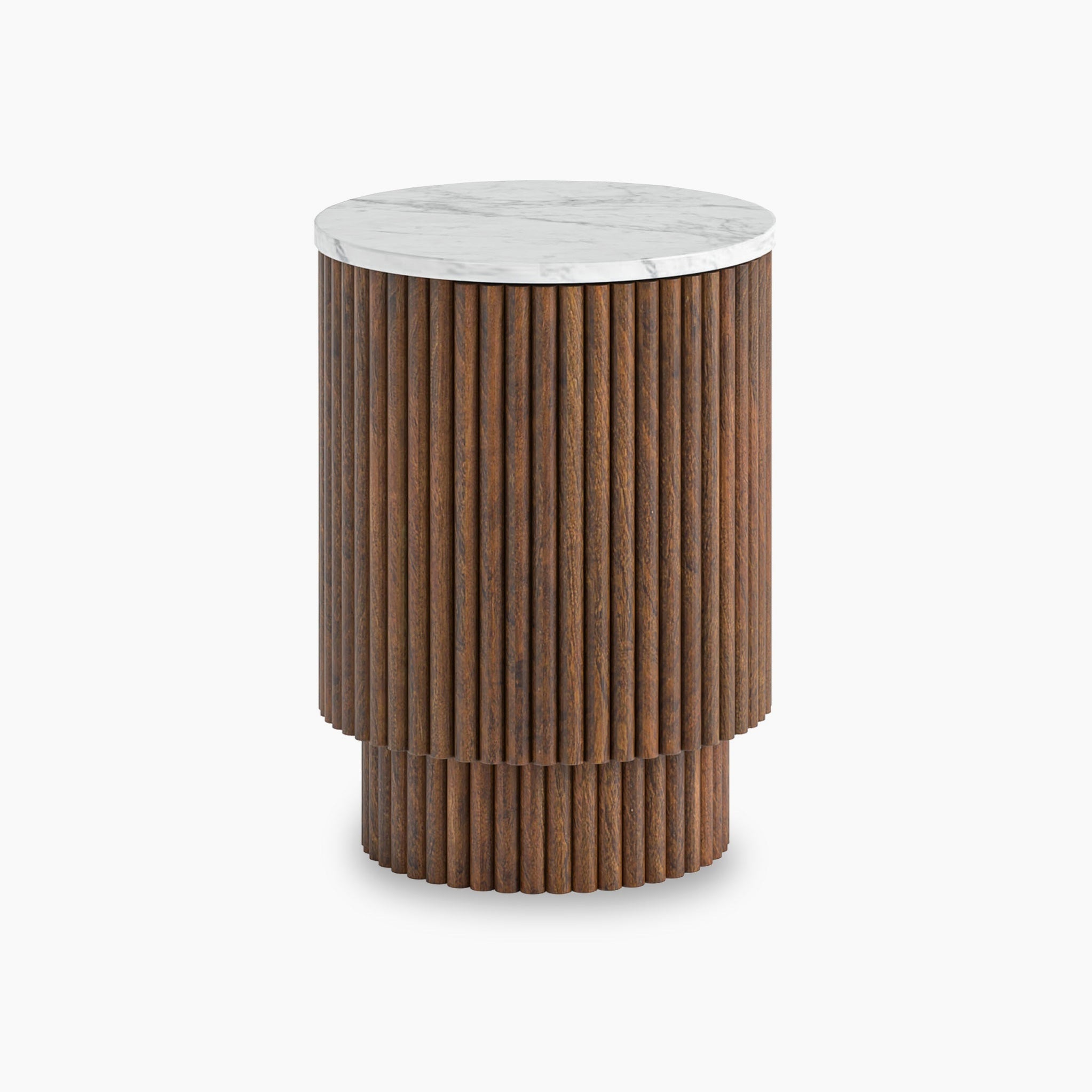 Table d'appoint encastrée en bois de manguier et marbre