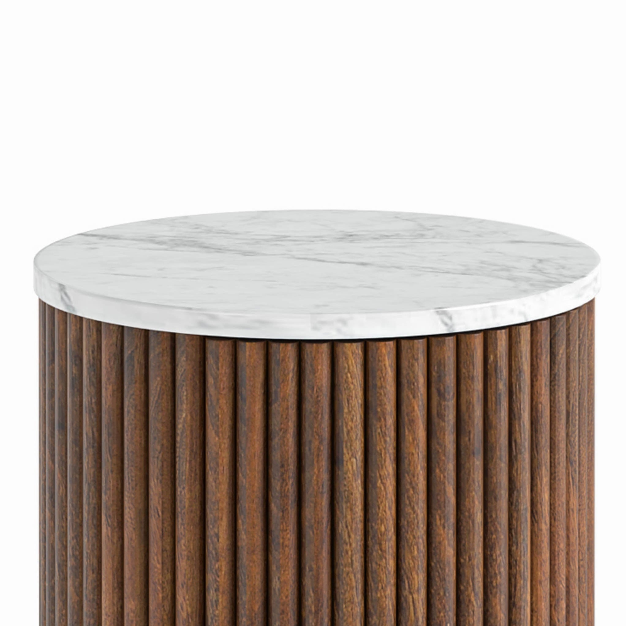 Table d'appoint encastrée en bois de manguier et marbre