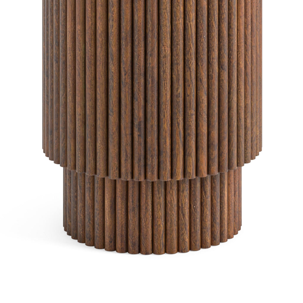 Table d'appoint encastrée en bois de manguier et marbre