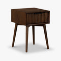 Table d'appoint à tiroirs en bois d'acacia rainuré