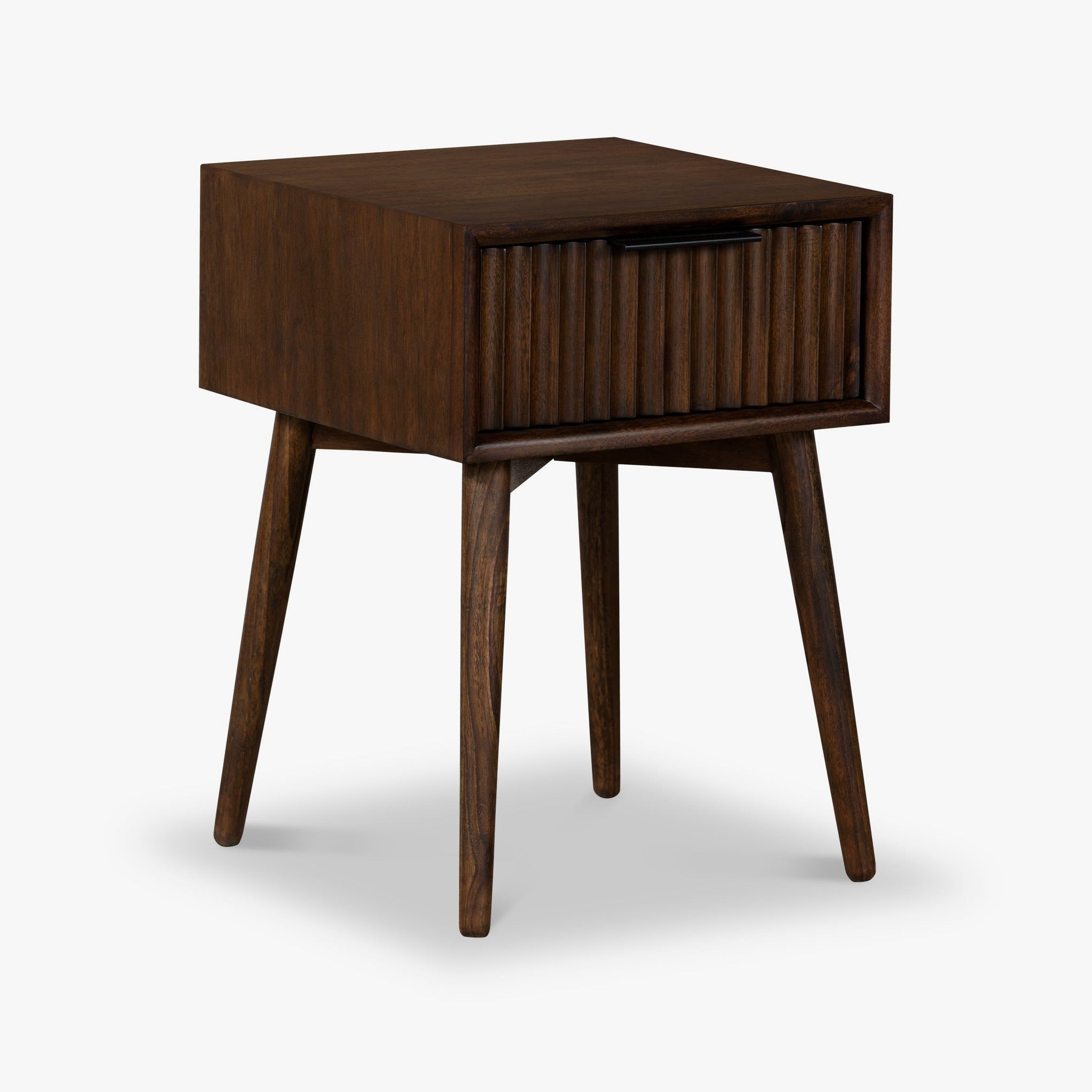 Table d'appoint à tiroirs en bois d'acacia rainuré