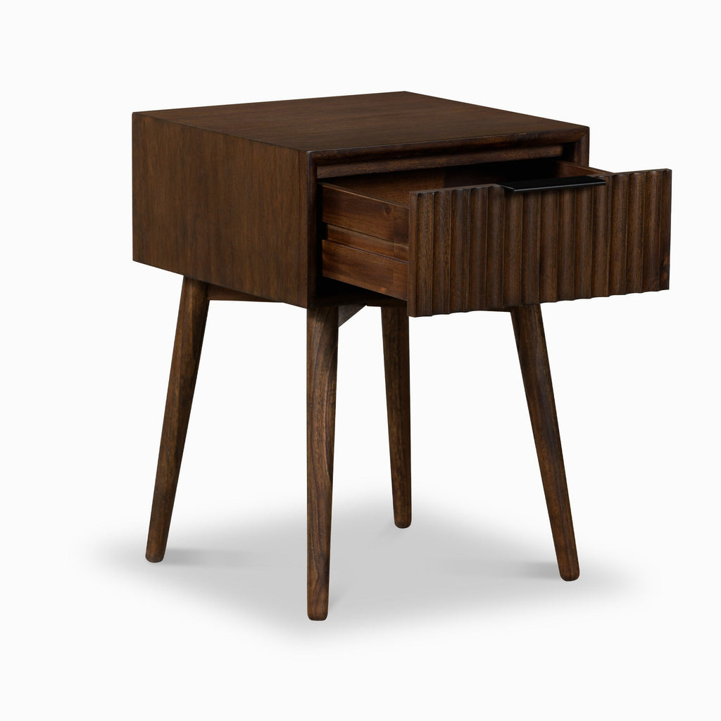 Table d'appoint à tiroirs en bois d'acacia rainuré
