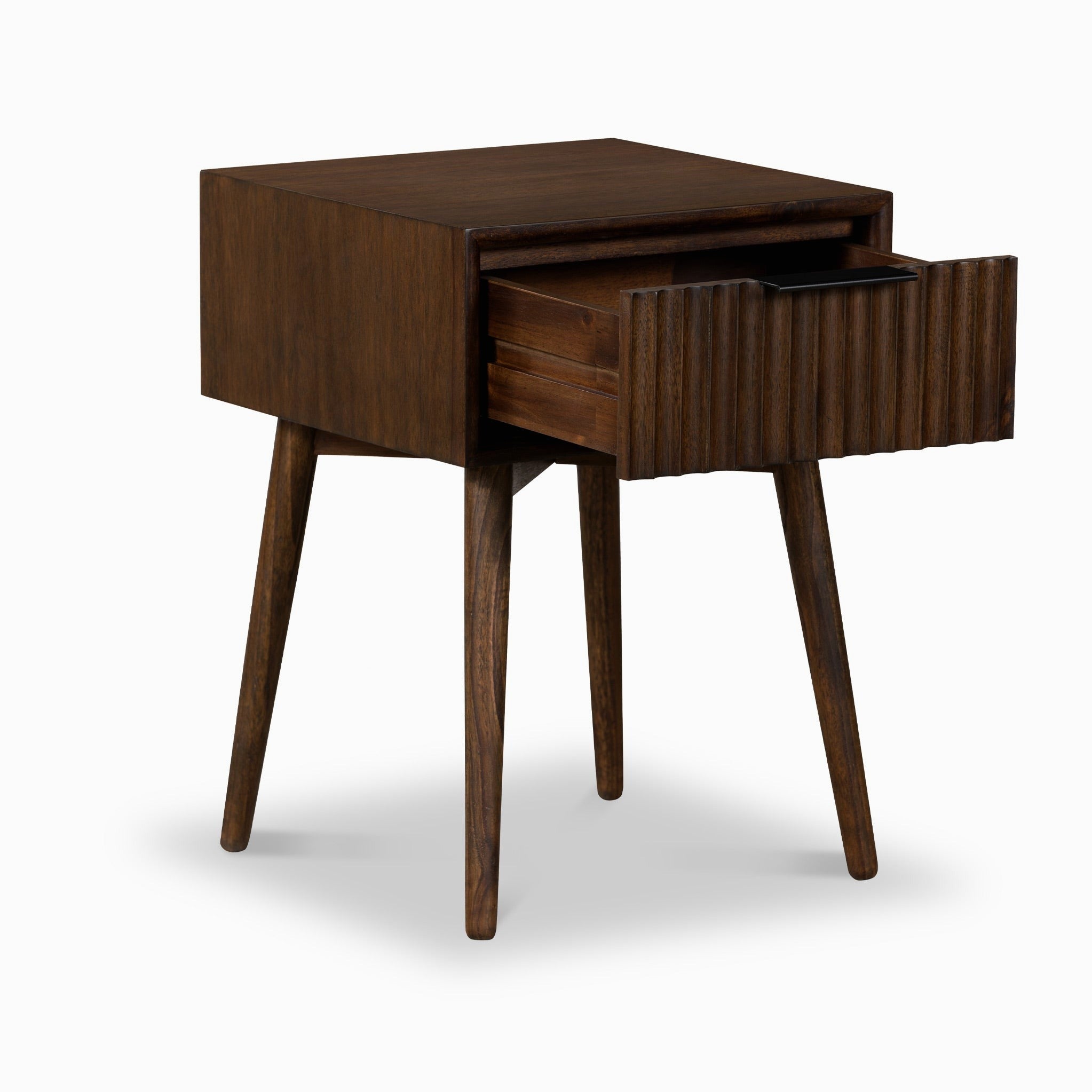 Table d'appoint à tiroirs en bois d'acacia rainuré