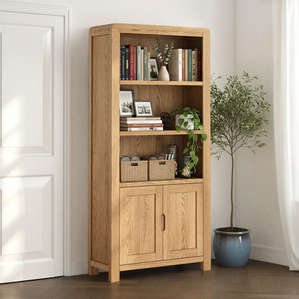 Bibliothèque de rangement à double porte en chêne
