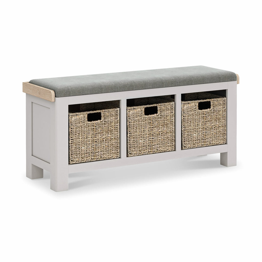 Banc de rangement en panier tressé gris pierre