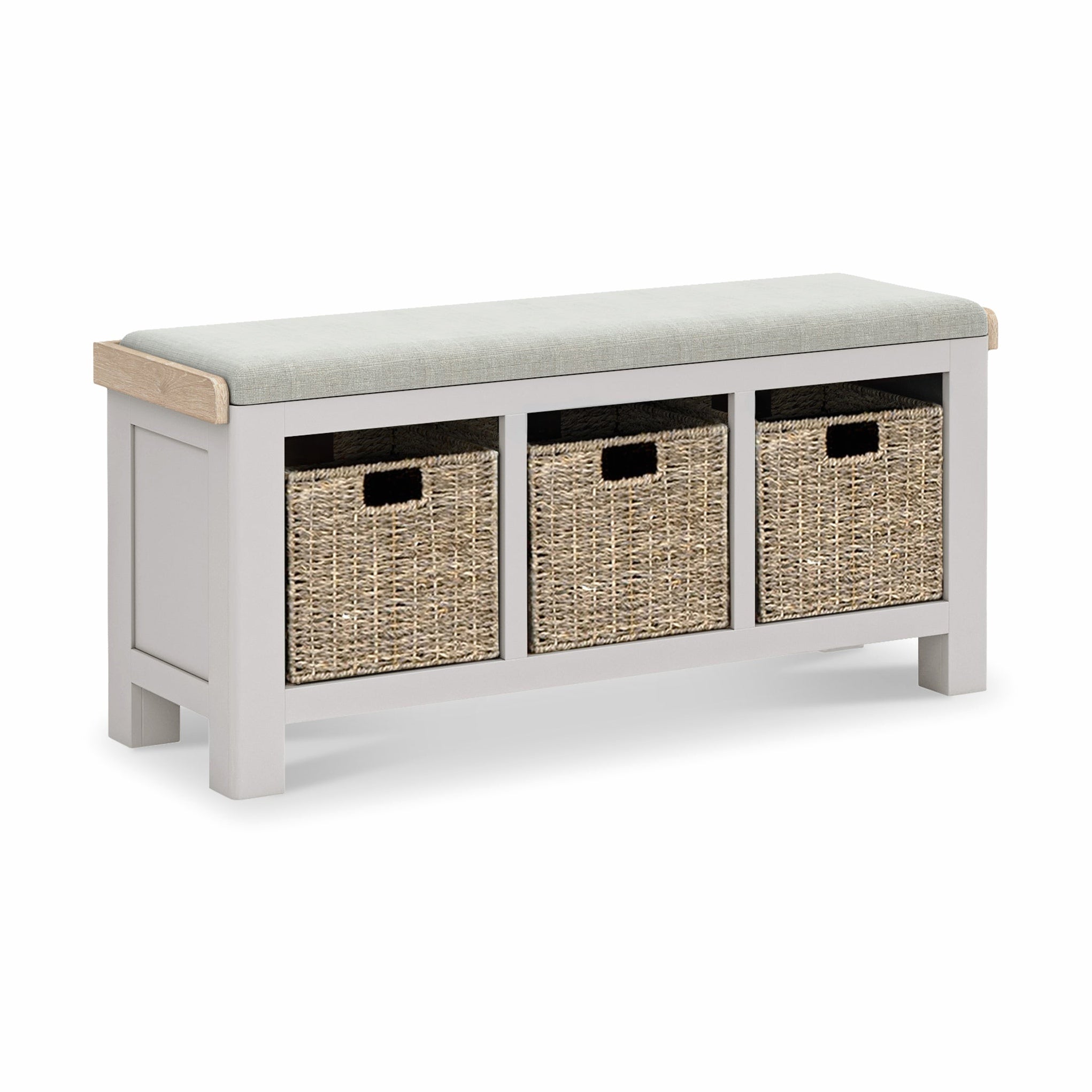 Banc de rangement en panier tressé gris pierre