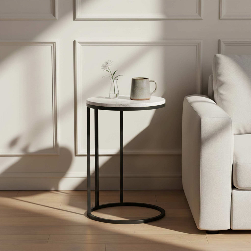 Table d'appoint ronde en marbre gris
